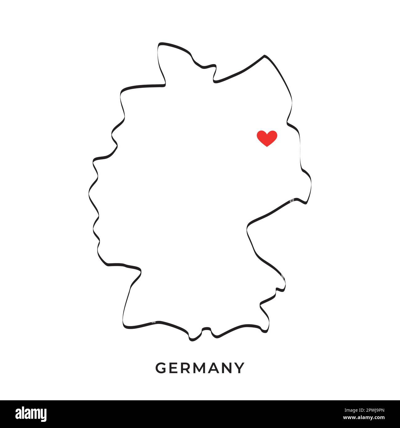 Mappa minimalista della Germania con un cuore al posto di Berlino Illustrazione Vettoriale