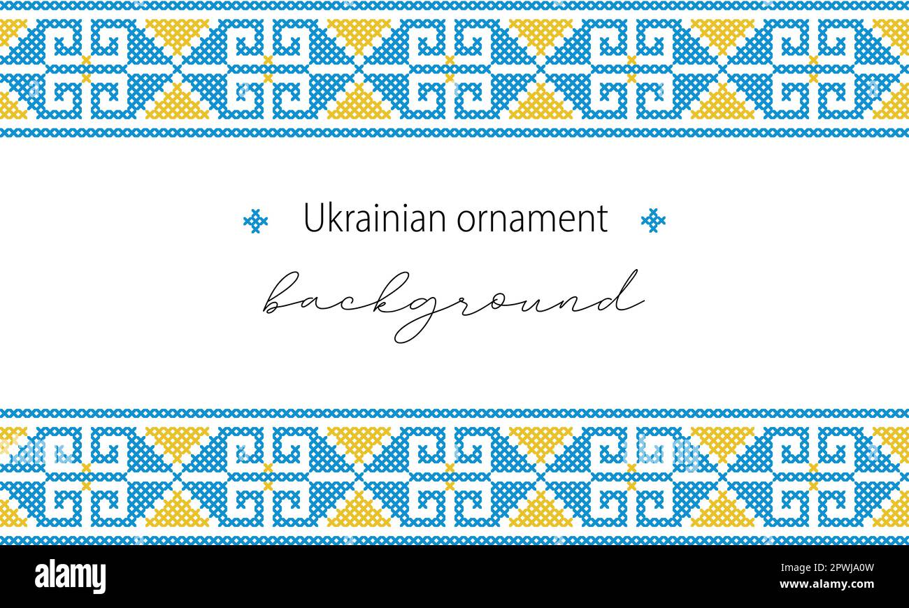 Sfondo vettoriale ucraino, banner, poster.folk tradizionale, ornamento etnico. Banner nei colori giallo e blu delle bandiere ucraine. Pixel art, vyshyvanka Illustrazione Vettoriale