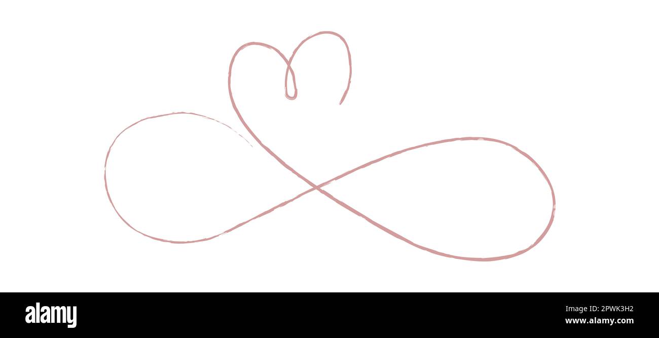 Linee sottili rosse due cuori amano il simbolo dell'infinito su sfondo bianco - illustrazione vettoriale Foto Stock
