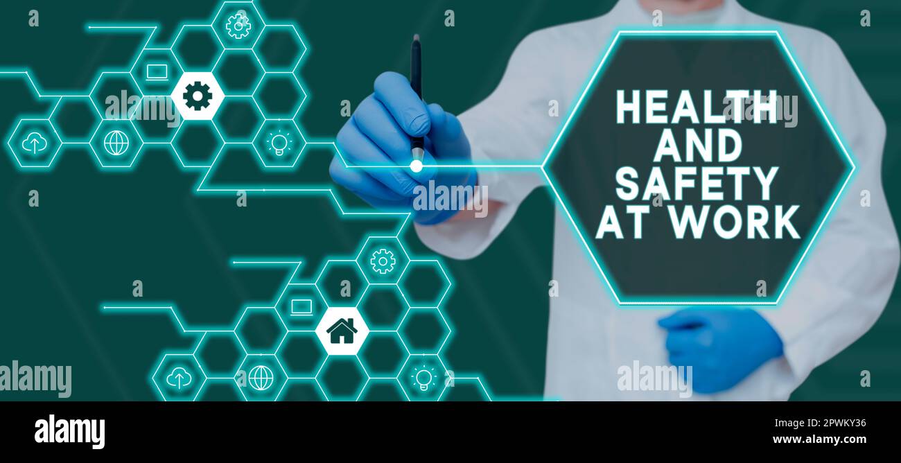 Scrittura testo visualizzato Salute e sicurezza sul lavoro, vetrina aziendale procedure sicure prevenire gli incidenti evitare il pericolo Foto Stock