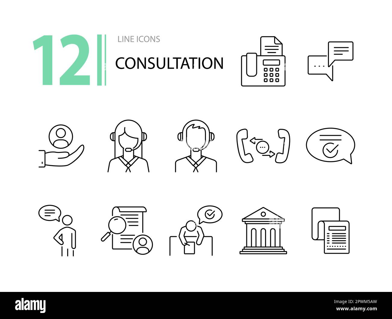 Set di icone della linea di consultazione Illustrazione Vettoriale
