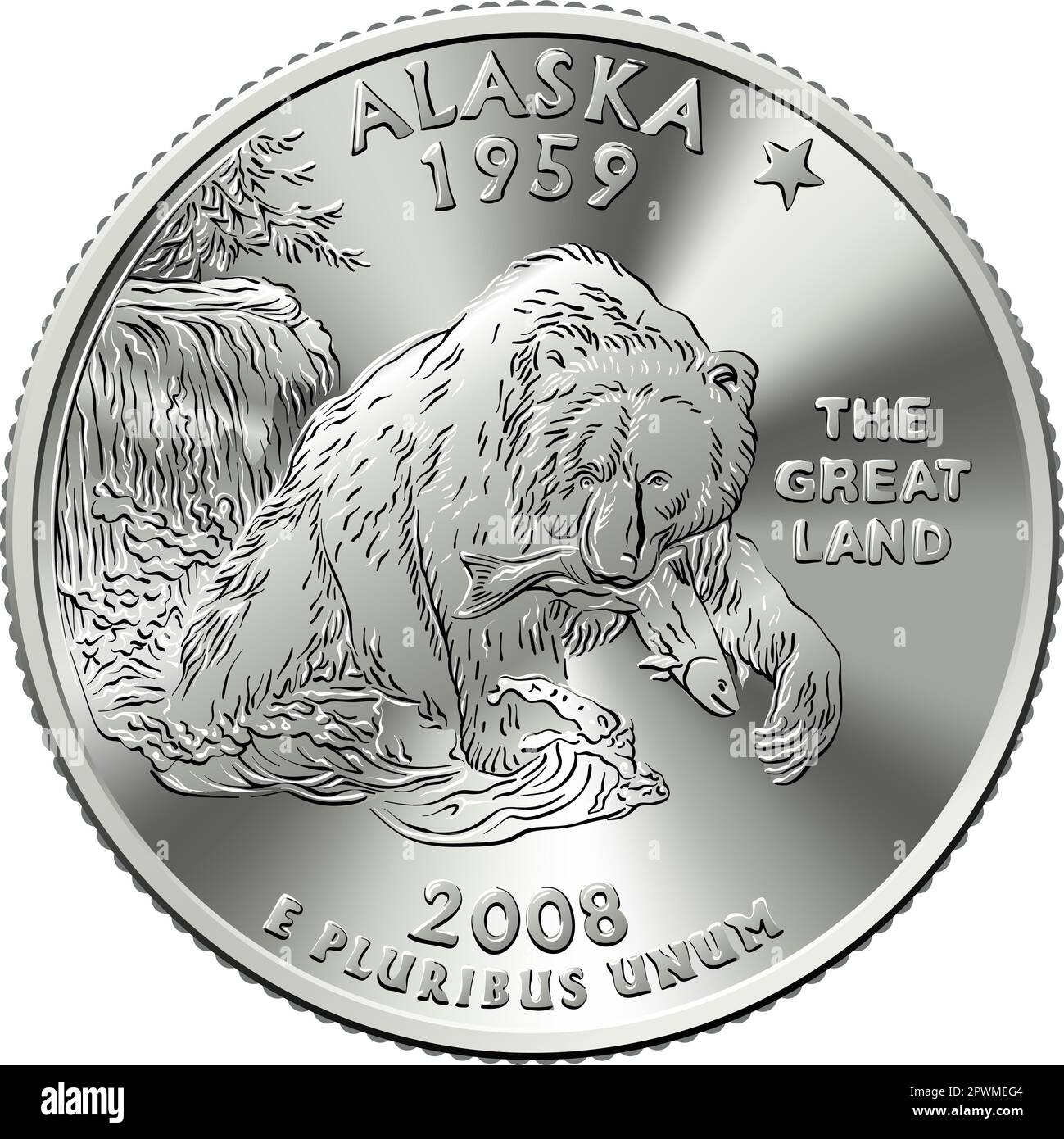 I soldi americani, il quarto dollaro di Washington degli Stati Uniti o la moneta d'argento da 25 cent, sono grizzly reverse Foto Stock