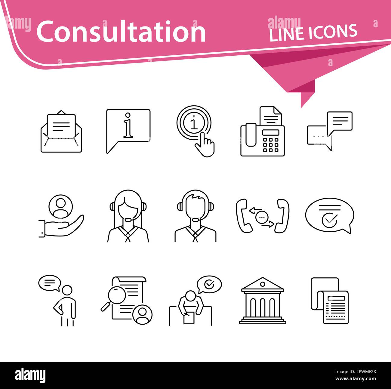 Set di icone della linea di consultazione Illustrazione Vettoriale