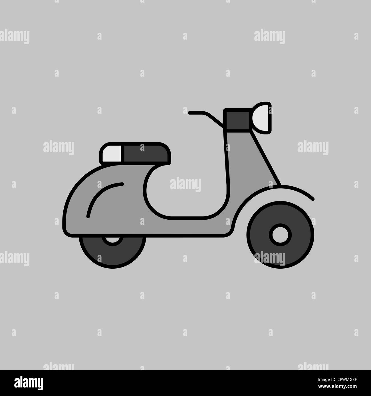 Icona del vettore in scala di grigi ciclomotore. Simbolo grafico per siti Web di viaggi e turismo e design, logo, app, interfaccia utente Foto Stock