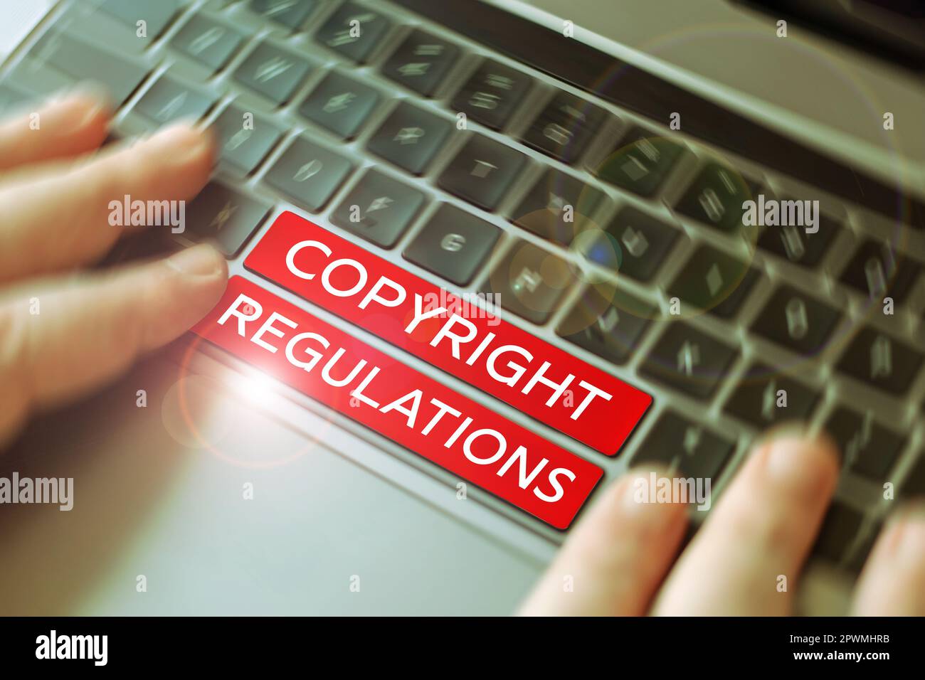 Segno di testo che mostra le norme sul copyright, corpo di diritto fotografico concettuale che governa le opere originali di authorship Foto Stock