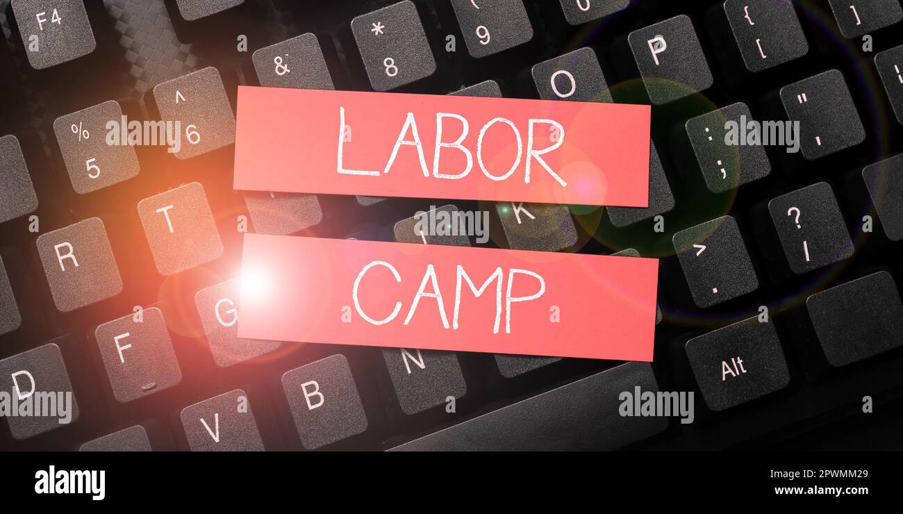 Scrittura che mostra testo Labor Camp, Business Concept una colonia penale in cui viene eseguito il lavoro forzato Foto Stock