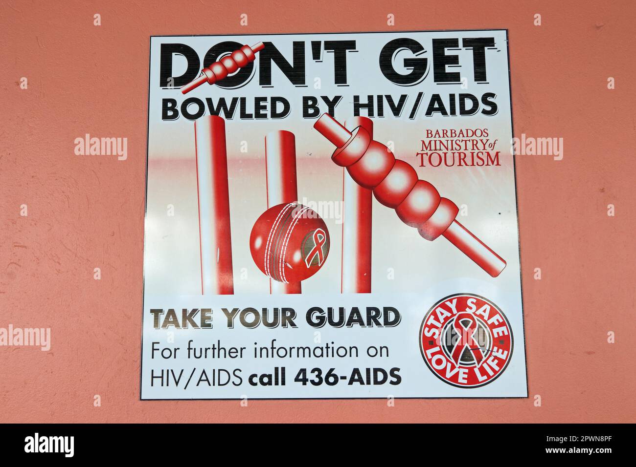 Segnale di avvertimento HIV/AIDS, Barbados Foto Stock
