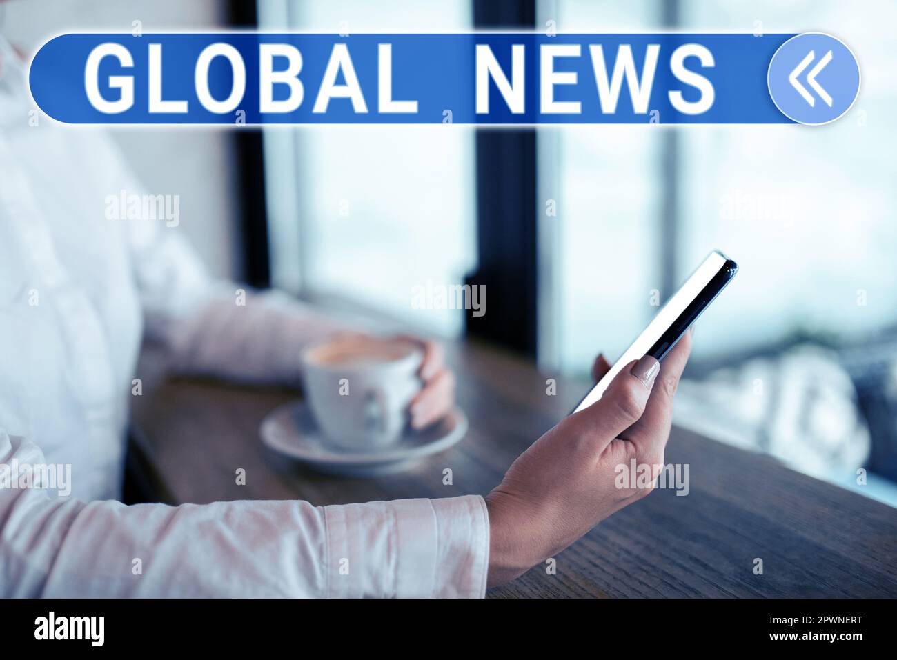 Visualizzazione concettuale Global News, Word for World informazioni importanti su eventi recenti o importanti Foto Stock