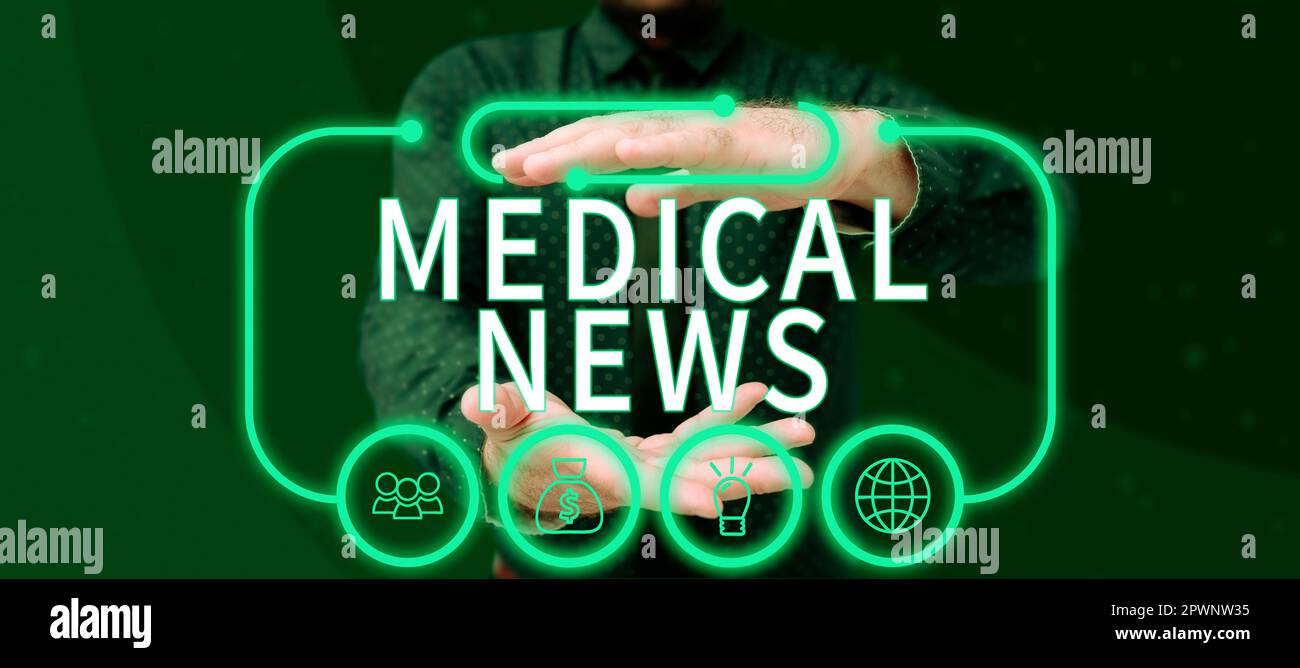 Segno che mostra notizie mediche, rapporto di concetto di Internet o informazioni importanti sulla svolta medica Foto Stock