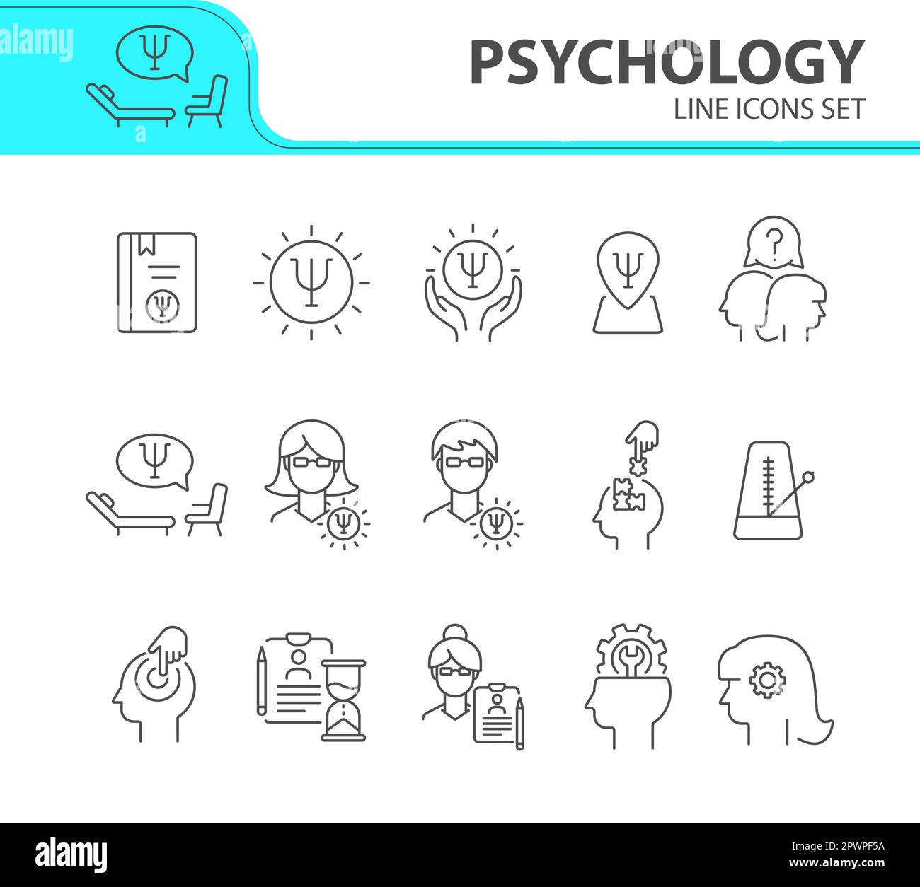 Set icone linea psicologia Illustrazione Vettoriale