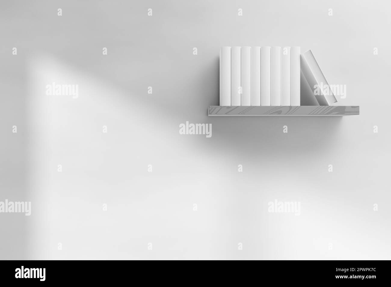 Libri sulla libreria in ambienti vuoti minimalistici interni. Illustrazione del rendering 3D. Foto Stock