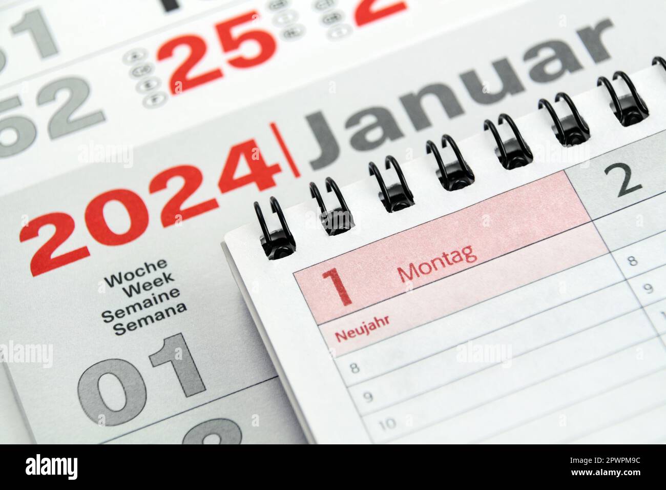 Deutscher Kalender 1. Januar 2024 Montag Foto Stock