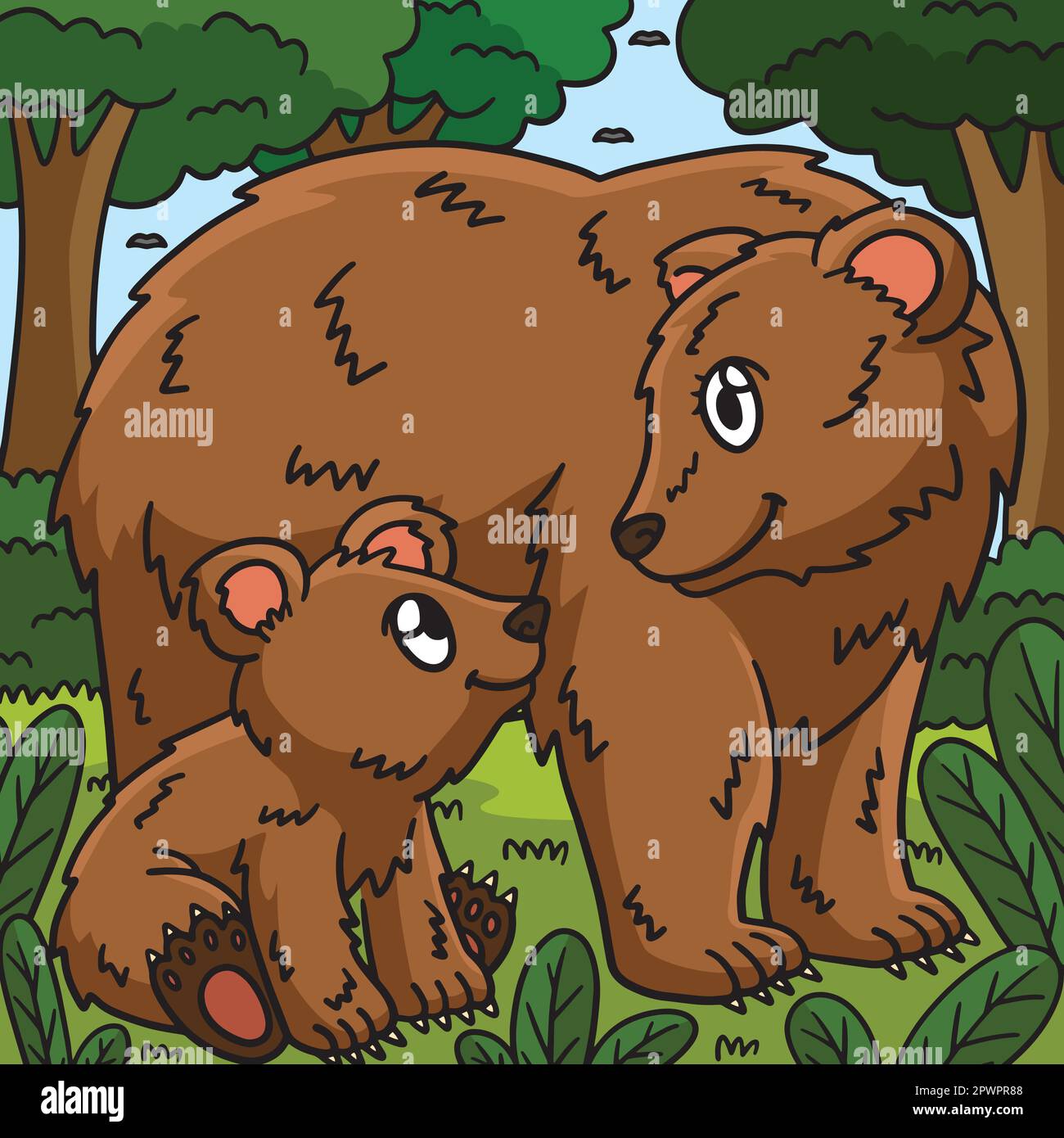 Giorno delle madri Orso Mama e Cub Cartoon colorato Illustrazione Vettoriale