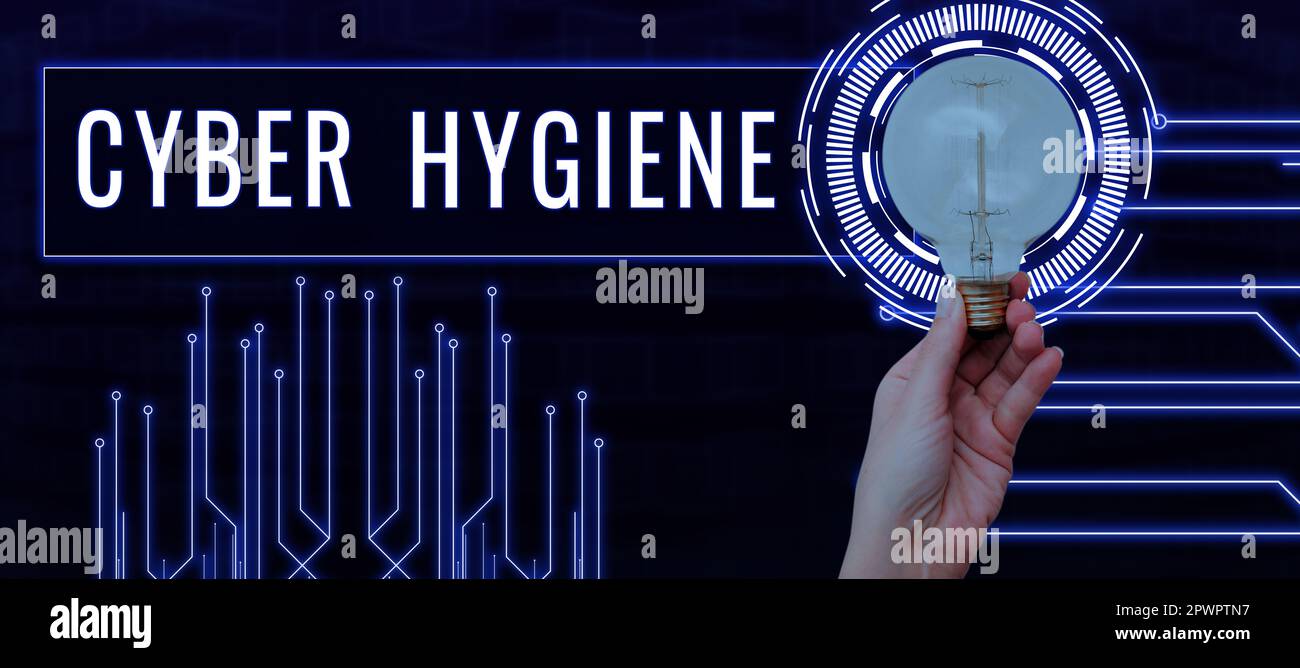 Testo che mostra l'ispirazione Cyber Hygiene, Word per le misure che gli utenti di computer adottano per migliorare la loro sicurezza informatica Foto Stock