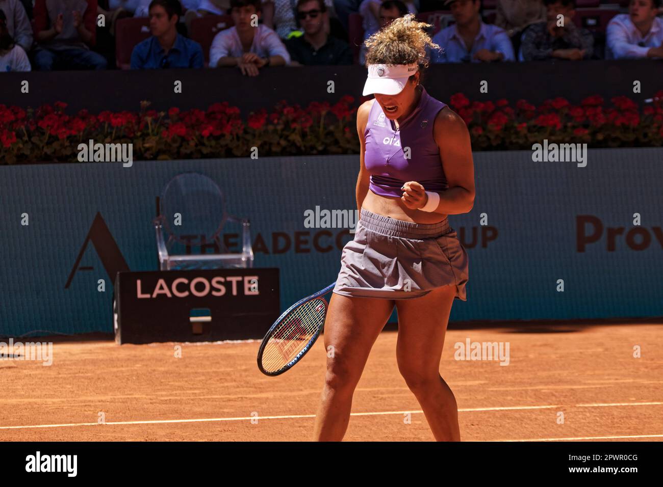 Madrid, Spagna. 01st maggio, 2023. Tennis: Mutua Madrid torneo di tennis aperto - Madrid, individuale, Donne: Mayar Sherif (EGY) V Elise Mertens (bel). Mayar Sherif (EGY). Credit: EnriquePSans/Alamy Live News Foto Stock