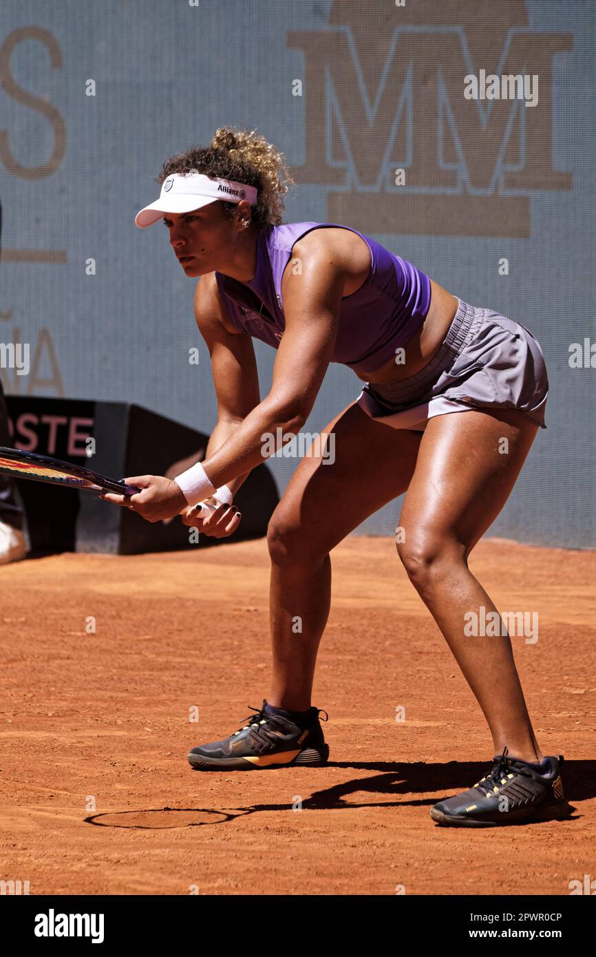 Madrid, Spagna. 01st maggio, 2023. Tennis: Mutua Madrid torneo di tennis aperto - Madrid, individuale, Donne: Mayar Sherif (EGY) V Elise Mertens (bel). Mayar Sherif (EGY). Credit: EnriquePSans/Alamy Live News Foto Stock