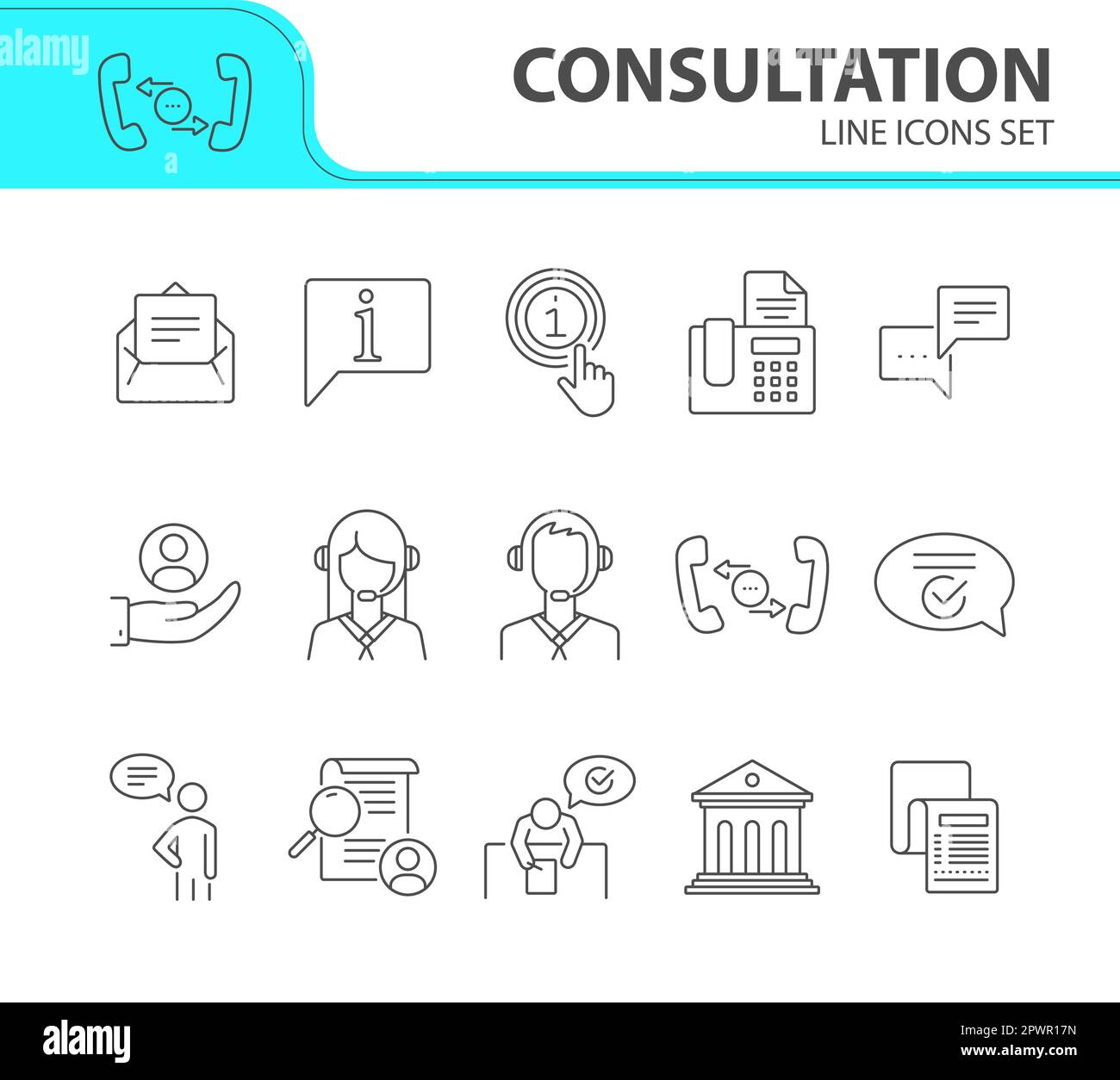 Set di icone della linea di consultazione Illustrazione Vettoriale