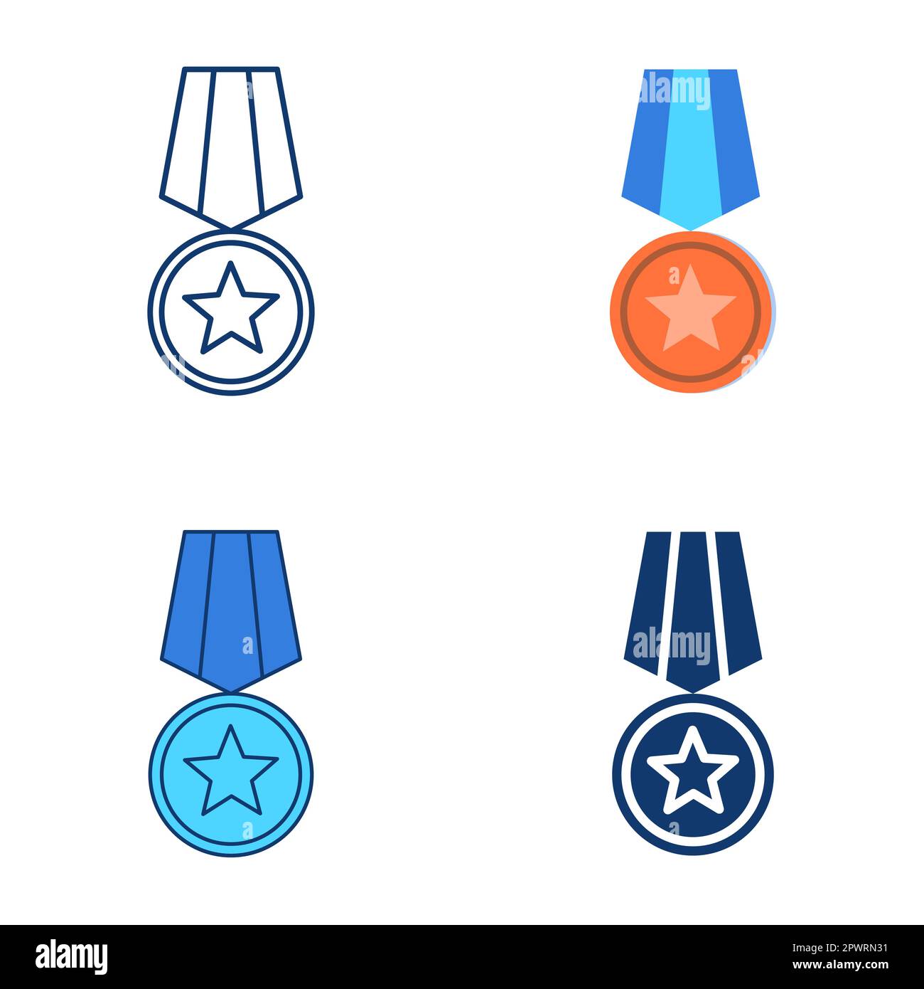 Icona di medaglia militare in stile piatto e lineare. Simbolo di guerra o di premio sportivo. Illustrazione vettoriale Illustrazione Vettoriale