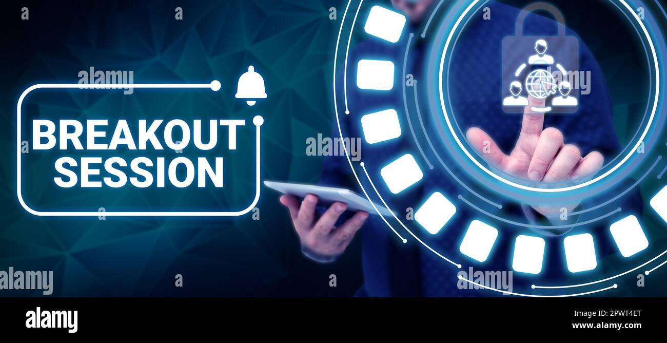 Firmare la sessione di breakout, la parola scritta sulla discussione del workshop o la presentazione su un argomento specifico Foto Stock