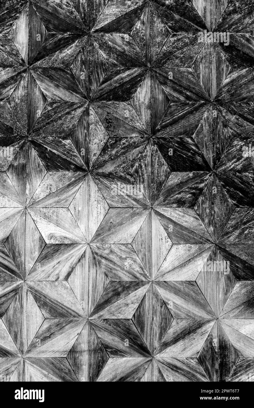 Design del pannello in legno a forma di stella, sfondo con texture ravvicinata Foto Stock