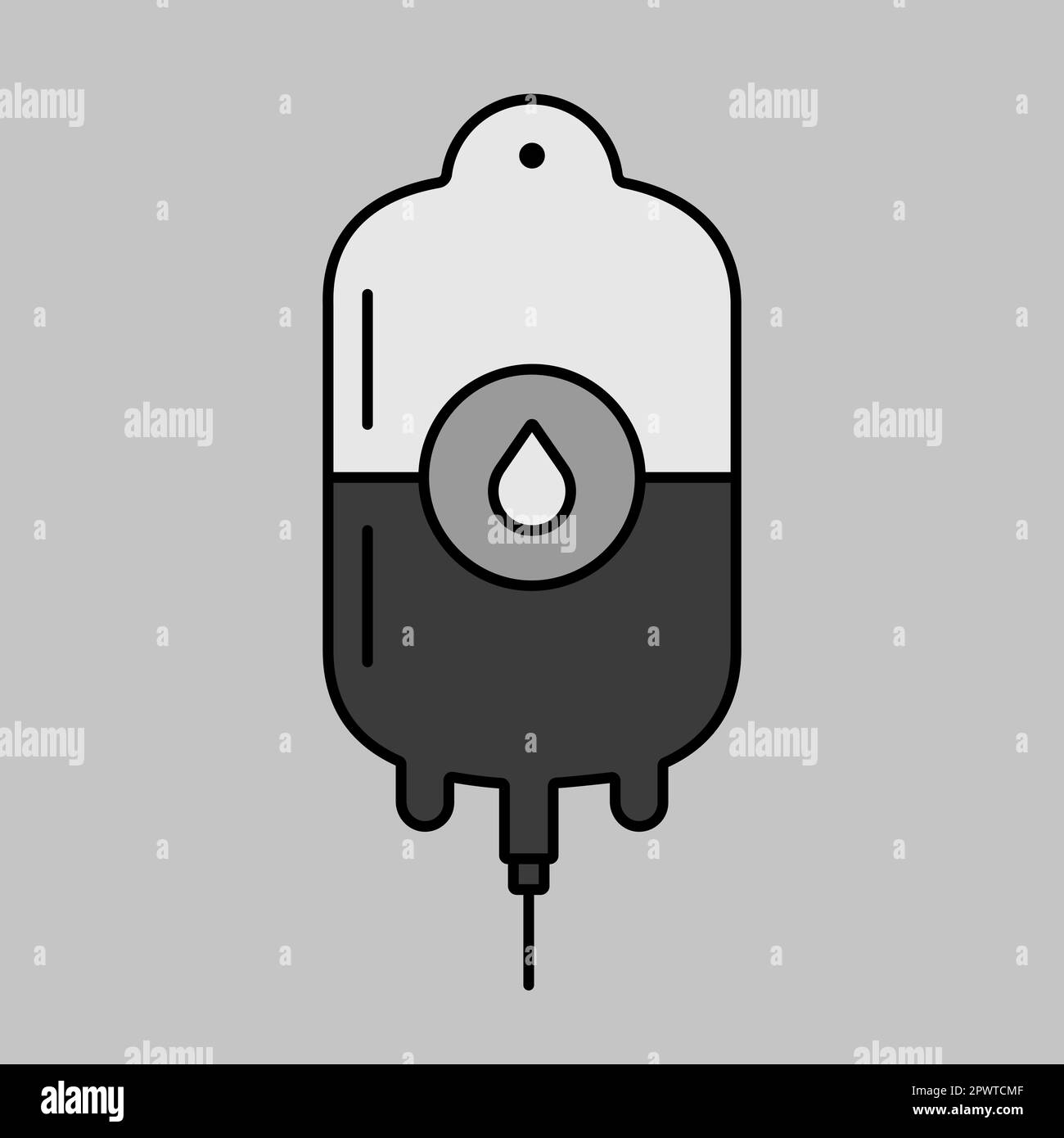 Icona della scala di grigi vettoriale del pallone ematico. Medicina e assistenza sanitaria, cartello di supporto medico. Simbolo grafico per il sito Web medico e il design, il logo, l'app e l'interfaccia utente Foto Stock