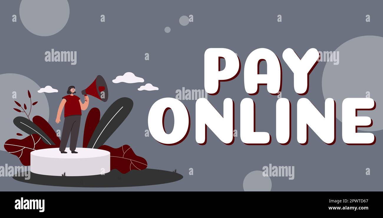 Scrittura del testo paga in linea, metodo di affari compra i prodotti o il servizio usando la carta di credito su tutto il Web site Foto Stock