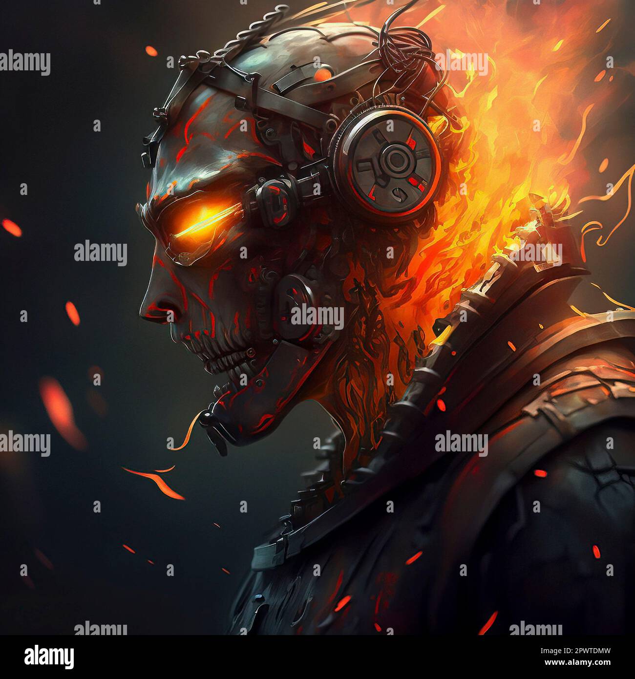 Concept Art Cyborg con occhi luminosi fiocchi che escono dal collo Foto  stock - Alamy