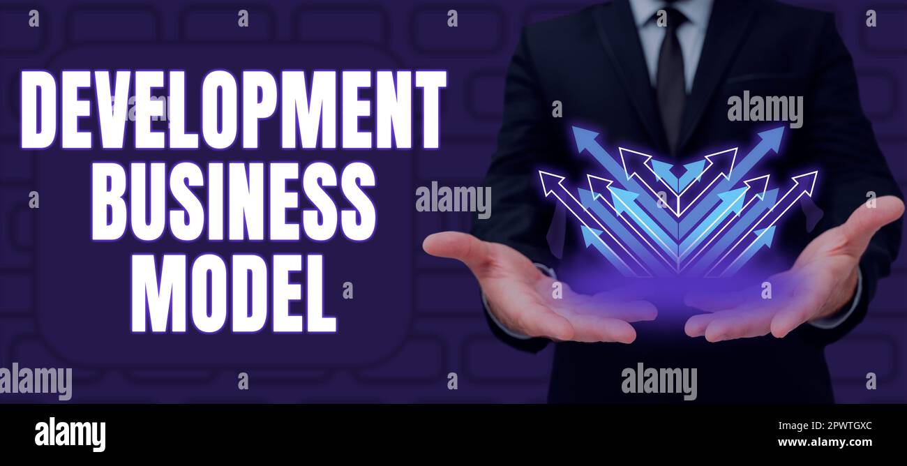 Segno di testo che mostra il modello di sviluppo di affari, Word per la spiegazione di come un'organizzazione ha creato Foto Stock