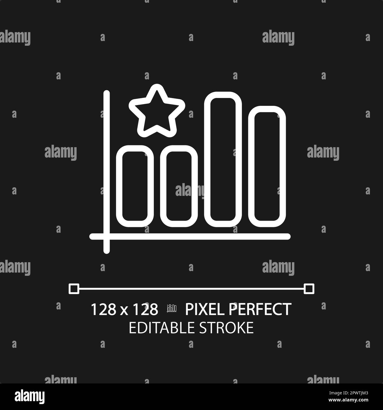 Pixel grafico a barre icona lineare bianca perfetta per il tema scuro Illustrazione Vettoriale