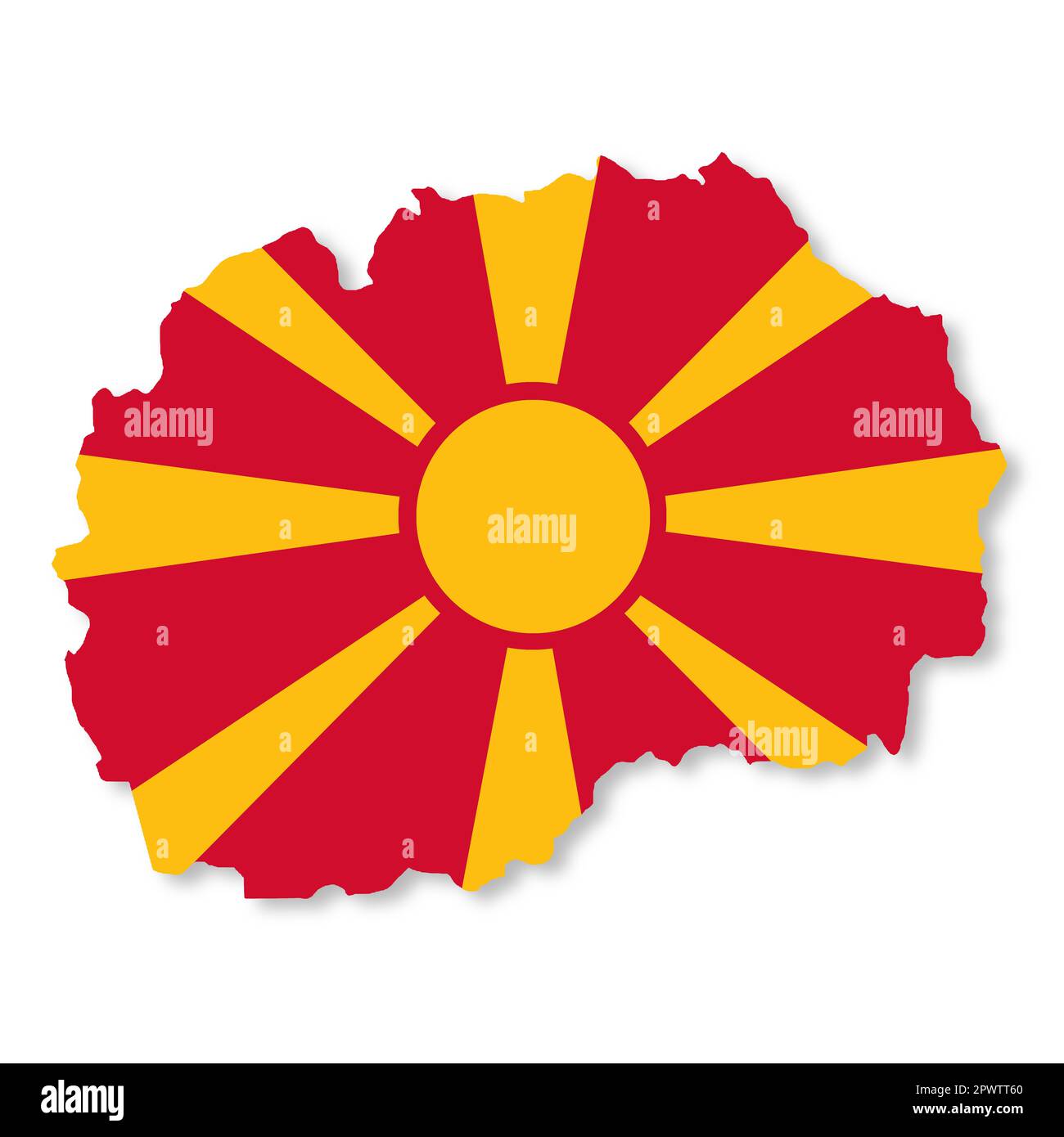 Una mappa della bandiera della Macedonia settentrionale su sfondo bianco con illustrazione del tracciato di ritaglio 3D Foto Stock