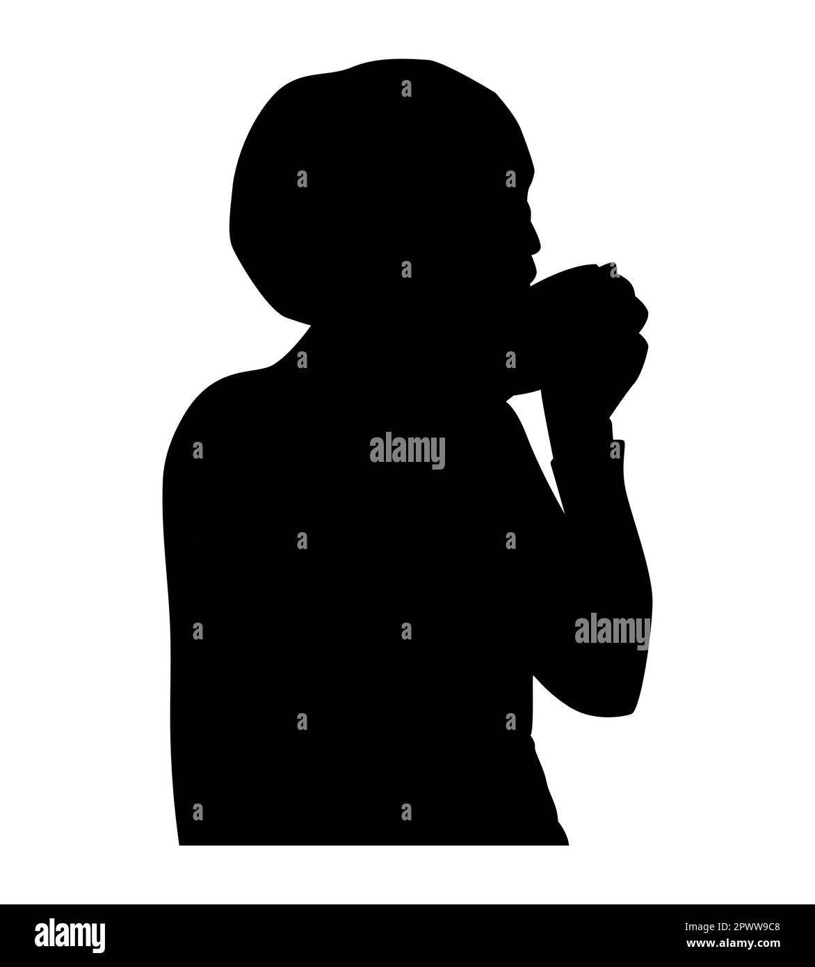 Silhouette nera di una donna hijabi bere caffè, vettore Illustrazione Vettoriale