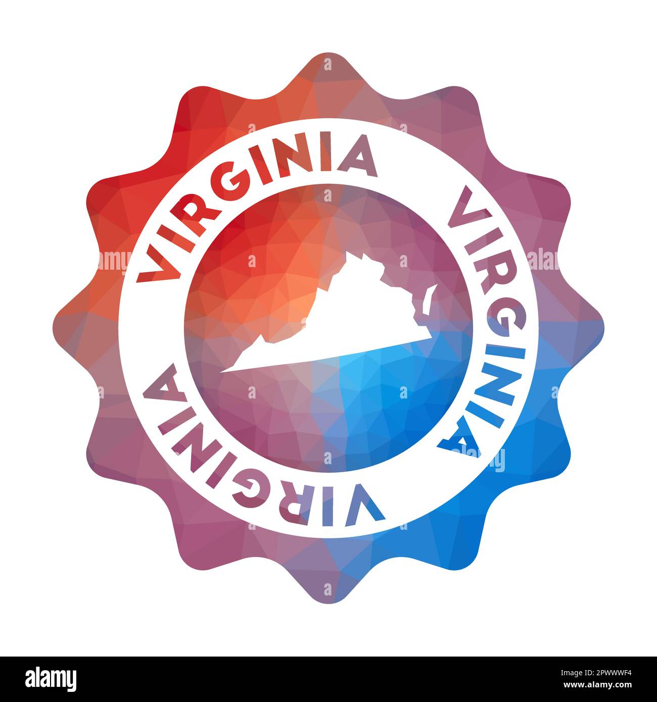 Logo Virginia basso in polietilene. Colorato logo di viaggio gradiente dello stato degli Stati Uniti in stile geometrico. Illustrazione Vettoriale