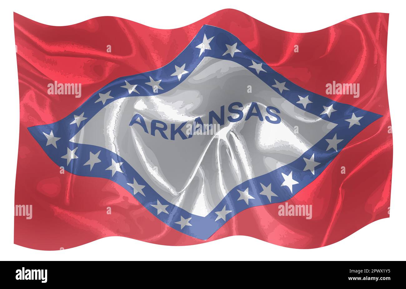 Lo Stato di bandiera di Stato degli USA di Arkansas sventolare nel vento Foto Stock