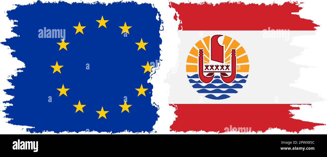 Polinesia francese e Unione europea bandiere grunge collegamento, vettore Illustrazione Vettoriale