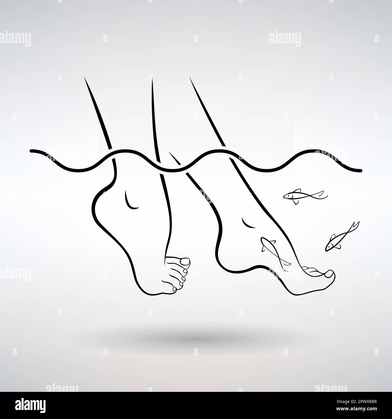 i piedi delle donne in acqua con il fish-spa fare peeling su uno sfondo chiaro Illustrazione Vettoriale