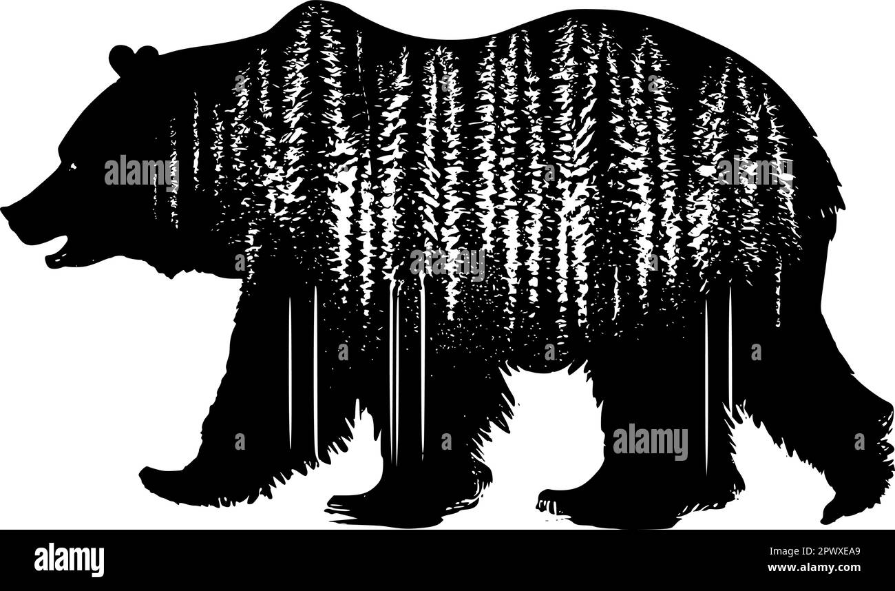 Silhouette di un orso isolato in un bianco, immagine vettoriale. Illustrazione Vettoriale