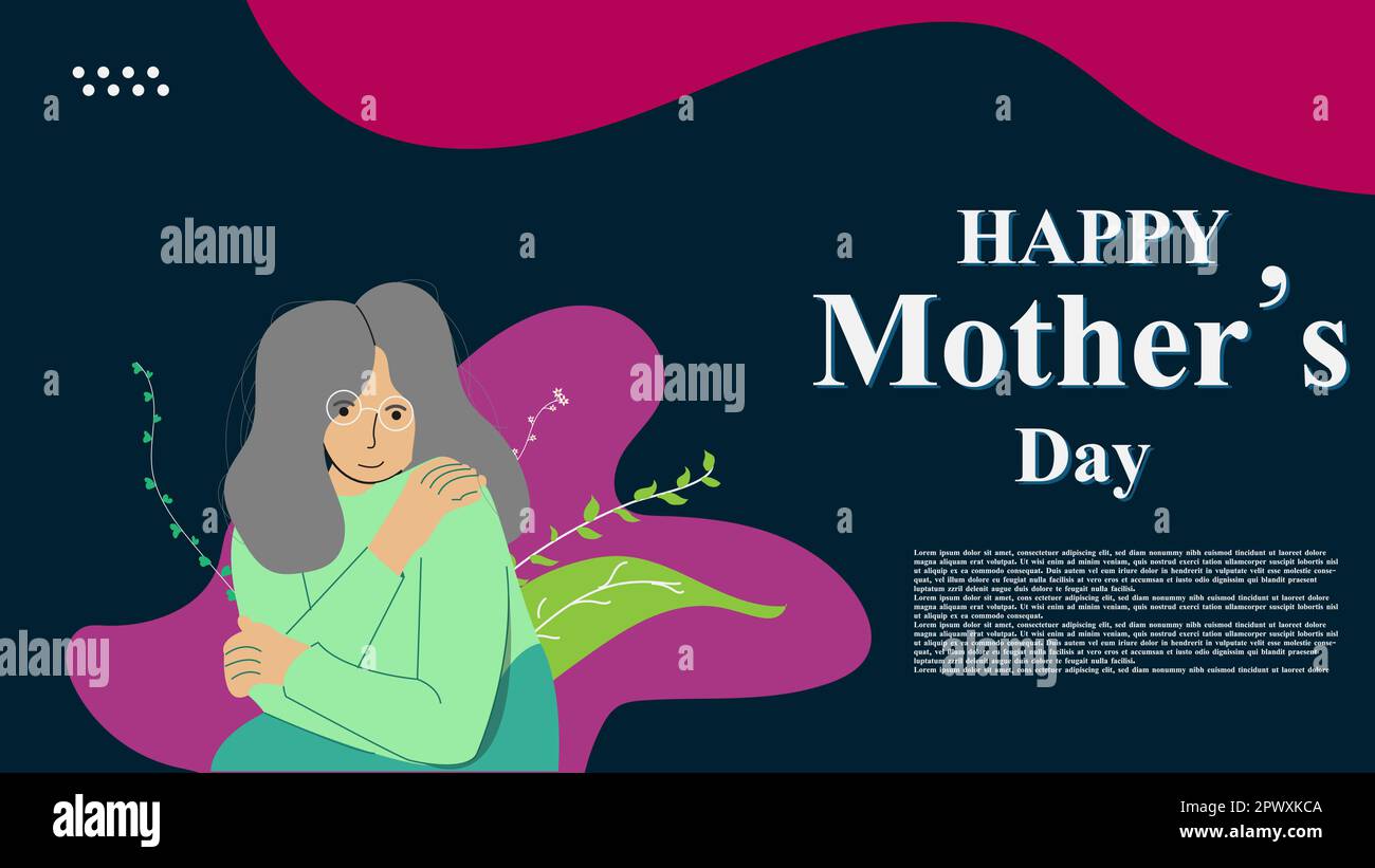 Buon giorno della mamma, design flat art girl. Biglietto d'auguri, modello, poster e banner disegno mamme' Day concept illustrazione vettoriale. Illustrazione Vettoriale