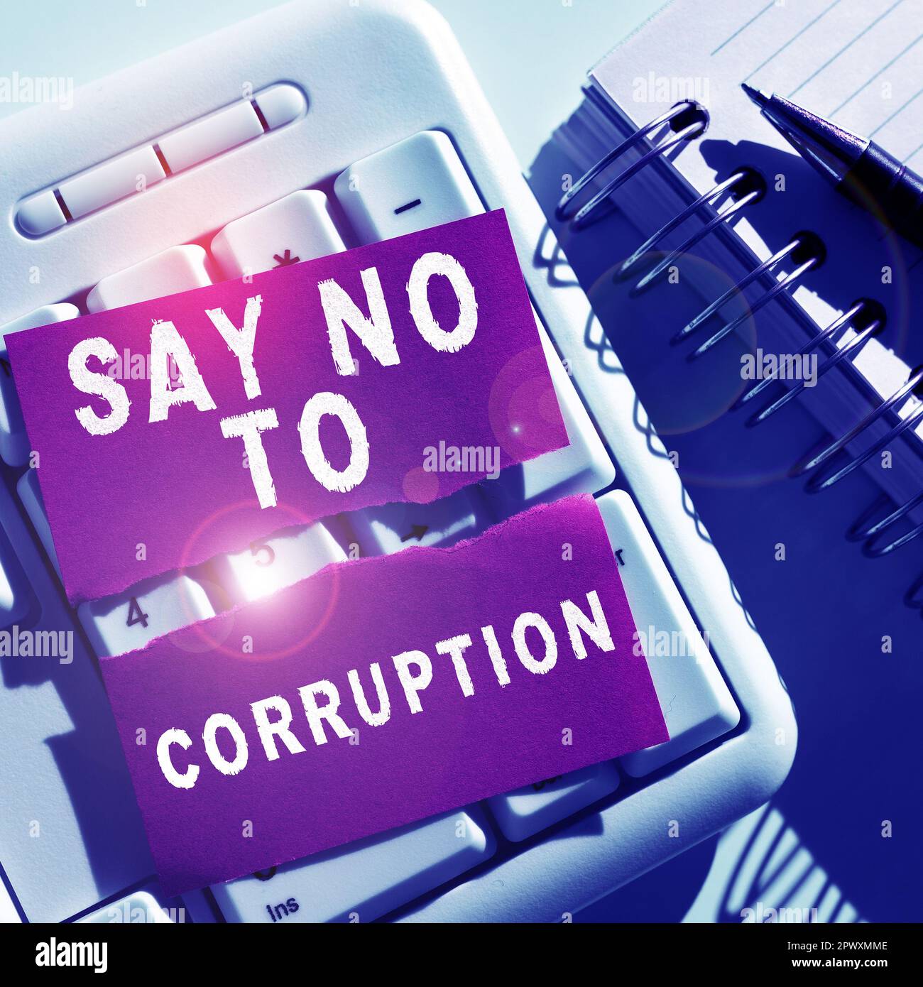 Visualizzazione concettuale dire No alla corruzione, Word per l'introduzione di uno scambio di denaro decentralizzato Foto Stock