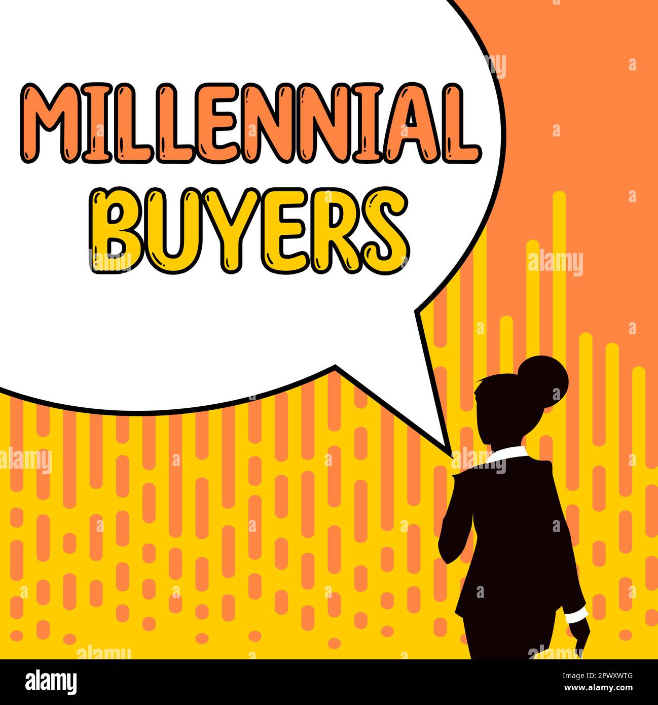 Segno di testo che mostra gli acquirenti Millennial, Word scritto su tipo di consumatori interessati a prodotti di tendenza Foto Stock