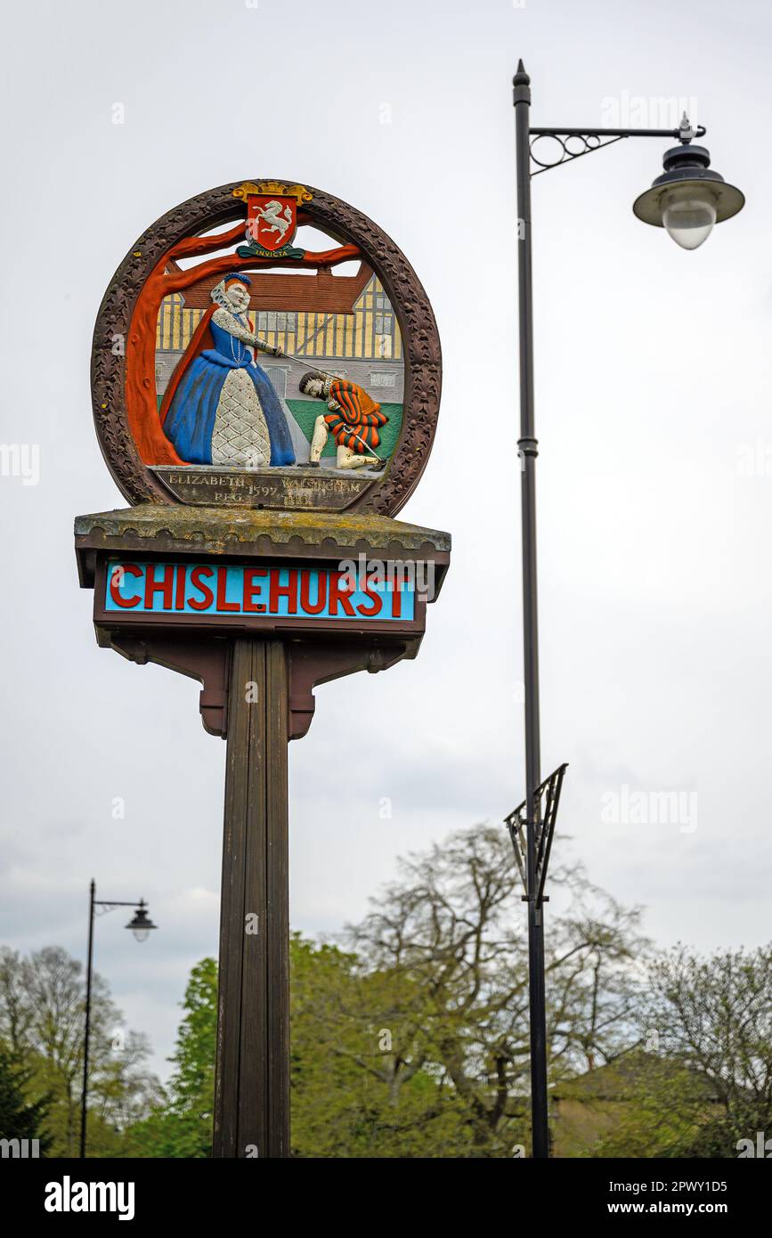 Chislehurst, Kent, Regno Unito: Chislehurst vecchio villaggio segno a Royal Parade. Chislehurst si trova nel comune di Bromley, Greater London. Foto Stock