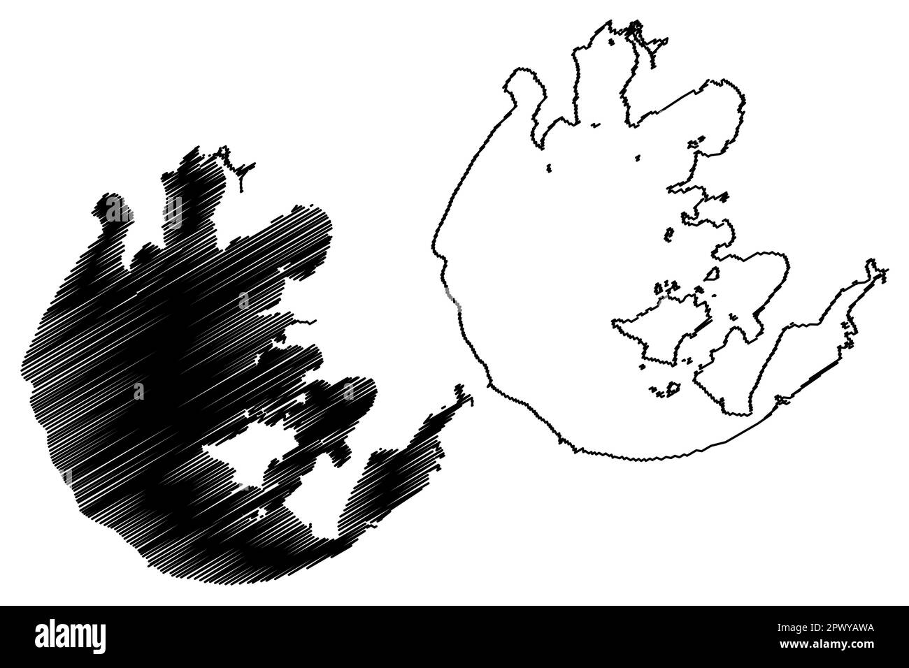 Illustrazione vettoriale della mappa del lago Tai (Repubblica popolare Cinese, PRC), schizzo di disegno di Taihu o mappa di T'ai-hu Illustrazione Vettoriale