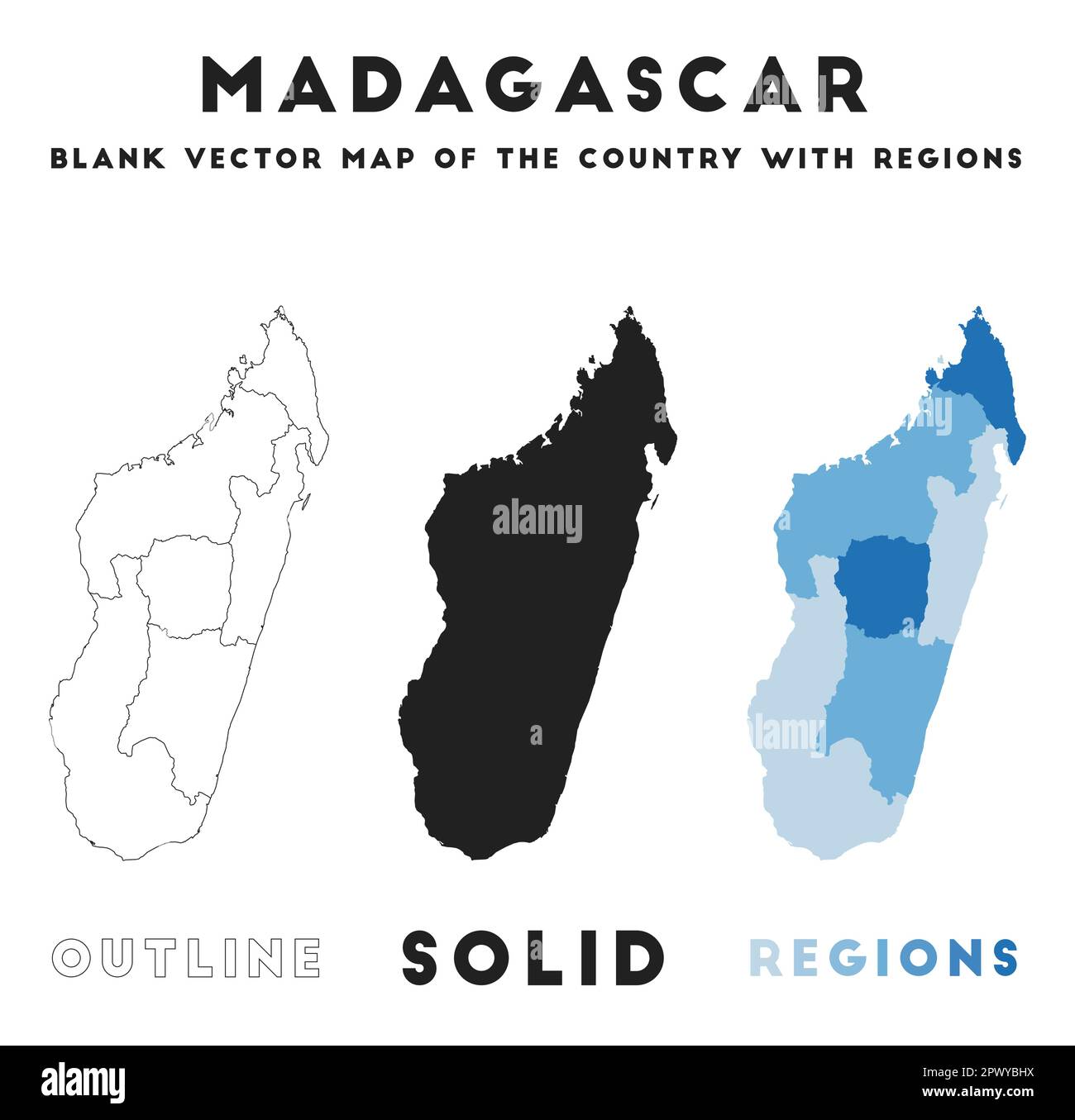 Mappa del Madagascar. Confini del Madagascar per la vostra infografica. Forma del paese vettoriale. Illustrazione vettoriale. Illustrazione Vettoriale