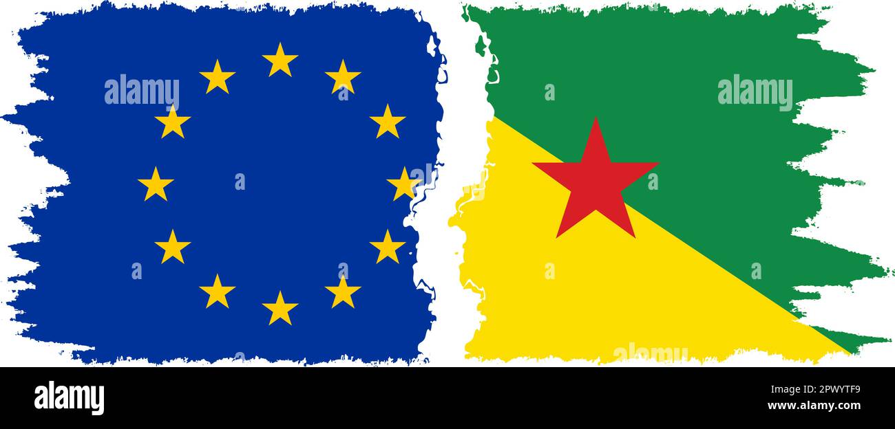 Guyana francese e Unione europea battono bandiera connessione, vettore Illustrazione Vettoriale