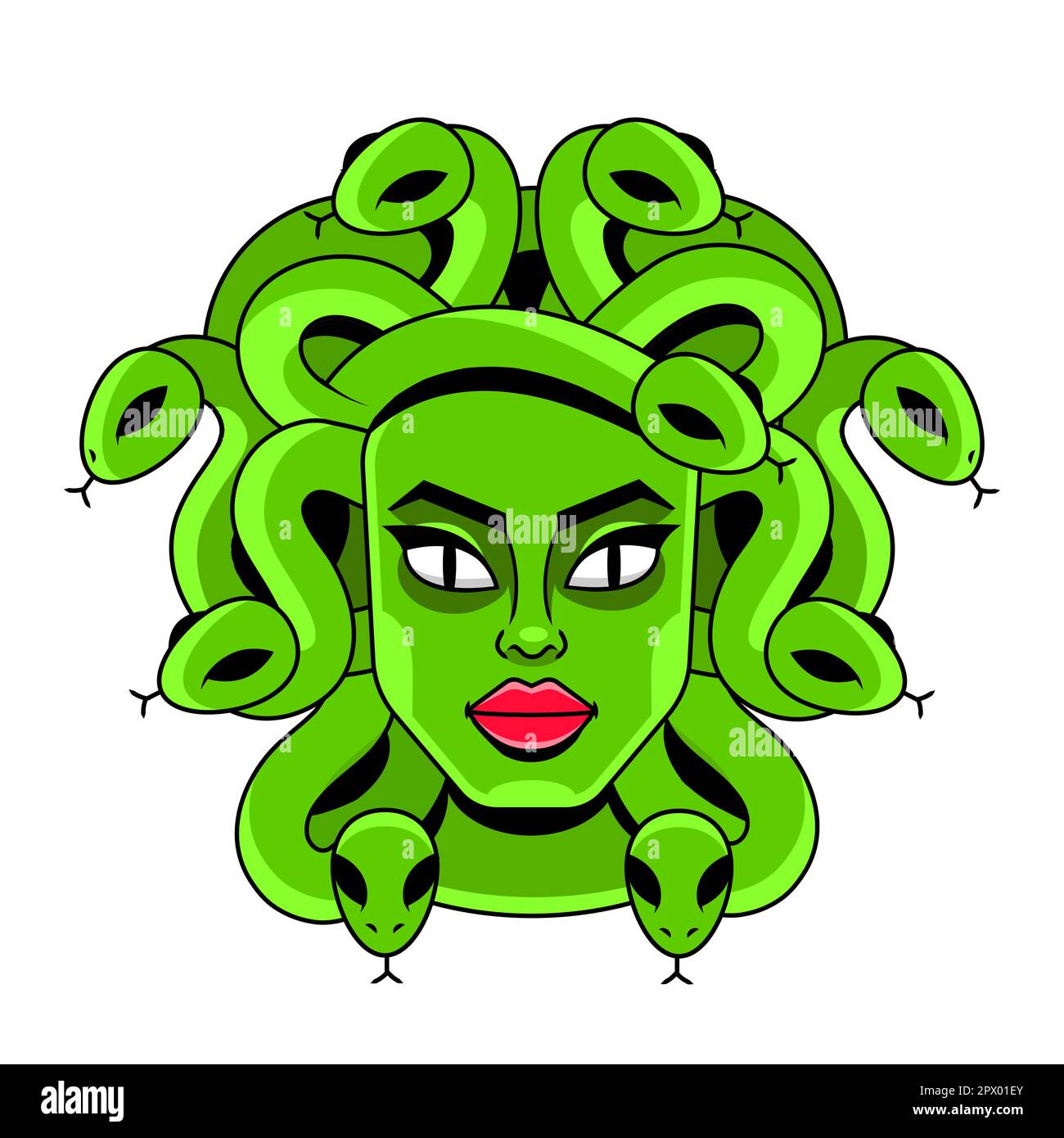Vector Bianco e nero Medusa Gorgon testa donna con serpenti Illustrazione Illustrazione Vettoriale