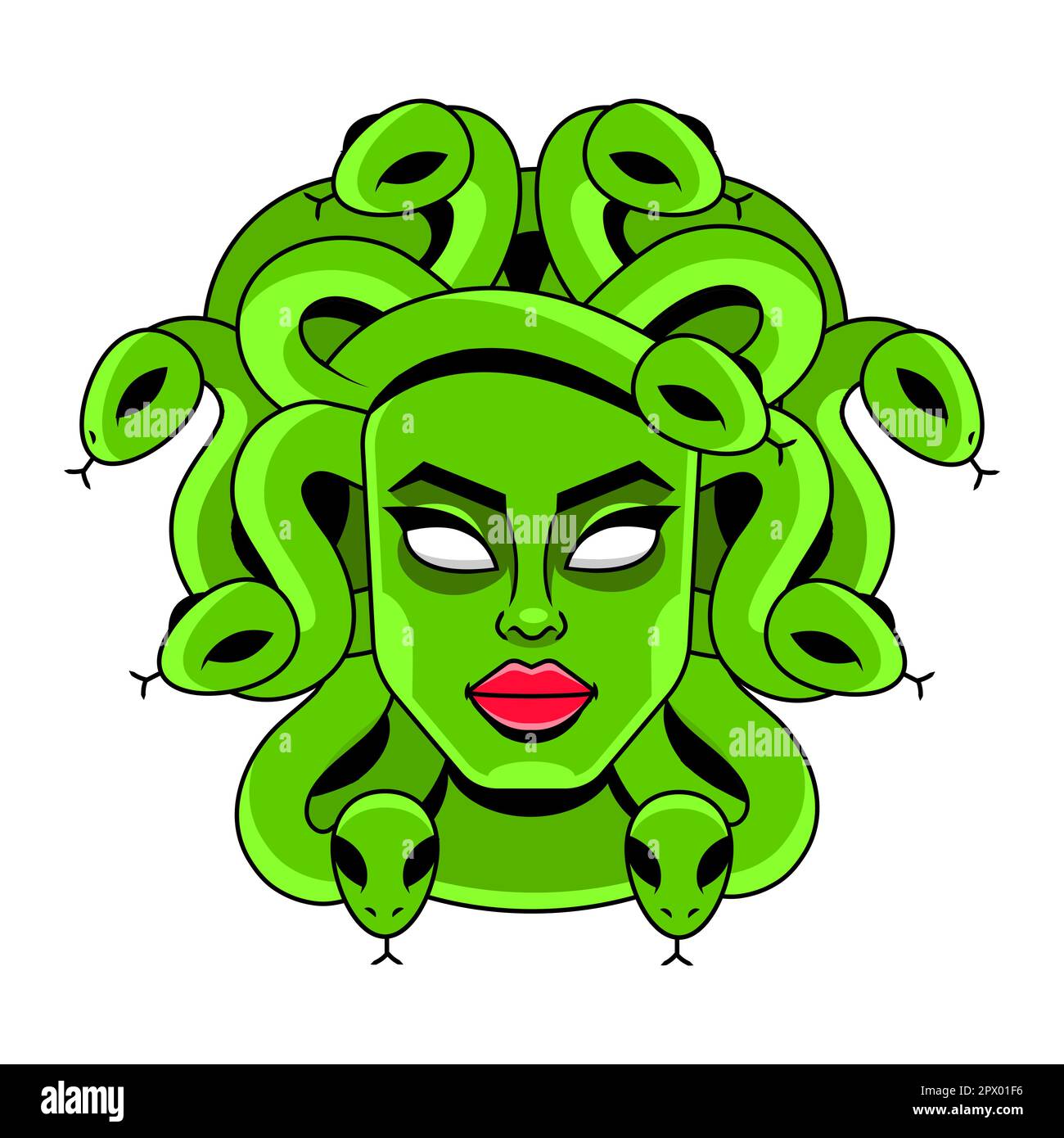 Testa Medusa Gorgon su uno scudo disegnata a mano linea arte e punto di lavoro tatuaggio o stampa disegno isolato illustrazione vettoriale. Gorgoneion è un amuleto protettivo Illustrazione Vettoriale