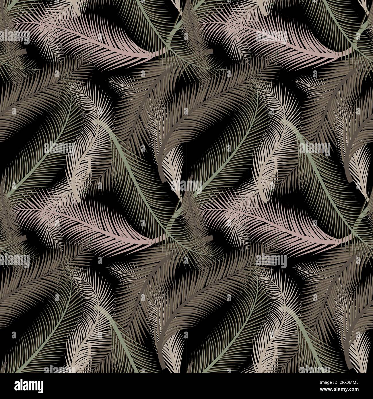 Foglie di palma. Ripetizione senza giunture. Sfondo vettoriale. Stampa illustrazione esotica Foresta su nero Illustrazione Vettoriale