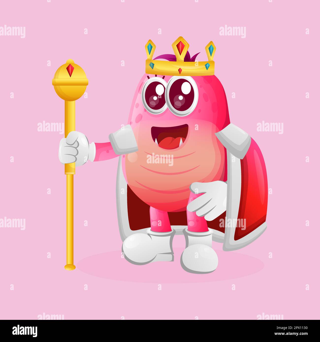 Carino re mostro rosa. Ideale per bambini, piccole aziende o e-commerce, merchandising e adesivi, promozione banner, blog o canale vlog Illustrazione Vettoriale