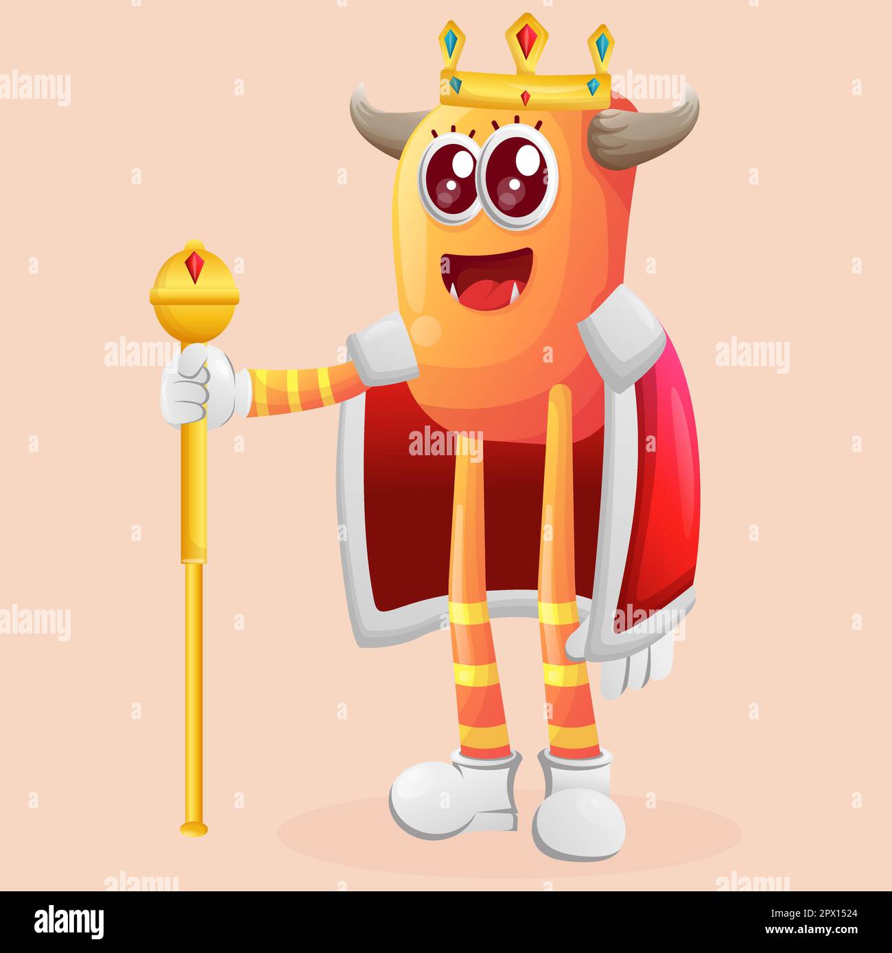 Carino re mostro arancione. Ideale per bambini, piccole aziende o e-commerce, merchandising e adesivi, promozione banner, blog o canale vlog Illustrazione Vettoriale