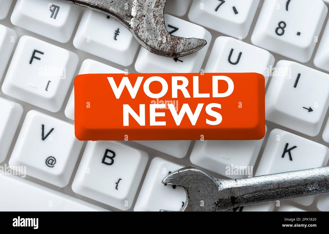 Mostra World News, Word per informazioni globali importanti su eventi recenti o importanti Foto Stock