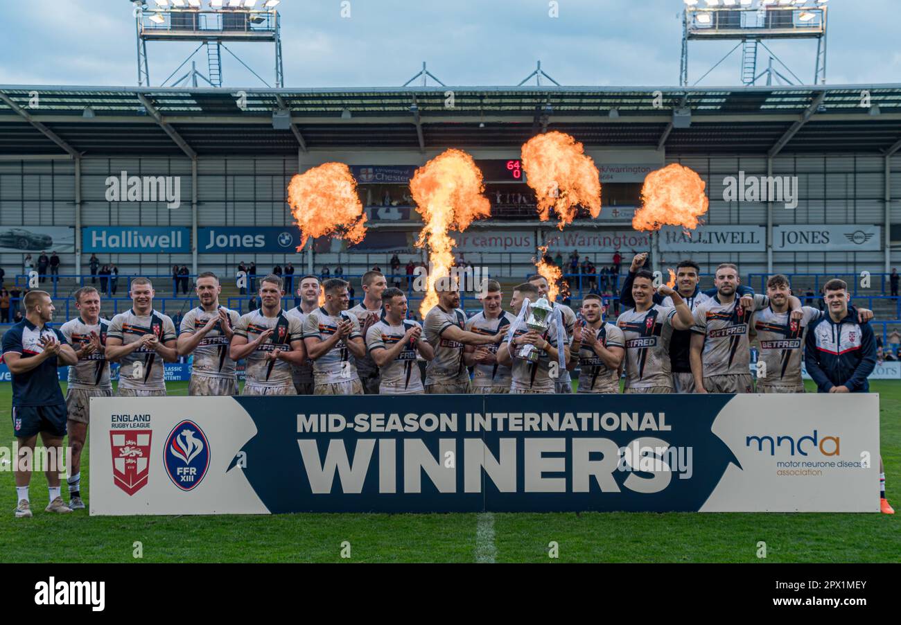 Stadio Halliwell Jones, Warrington, Inghilterra. 29th aprile 2023. Inghilterra / Francia, Rugby League, Mid-Season International. Credito: Mark Percy/Alamy Foto Stock